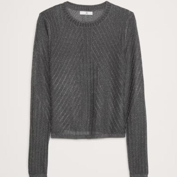 Banana Republic METALLIC RIBBED Thin SWEATER TOP Sparkle holiday L New - Picture 1 of 10
